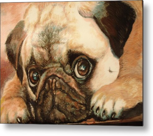Pug Puppy Metal Print featuring the painting Pug Puppy by Leland Castro