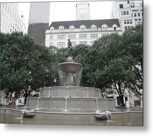New York Metal Print featuring the photograph Pulitzer Fountain by Valerie Ornstein