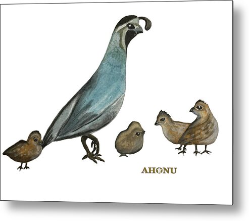 Quail Metal Print featuring the painting Quail Family by AHONU Aingeal Rose