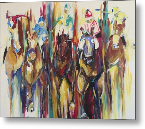 Race Horse Metal Print featuring the painting Race track by Heather Roddy