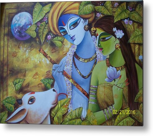 KRISHNA WITH COW Painting by Abhimaneyu Singh