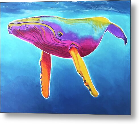 Humpback Whale Metal Print featuring the painting Rainbow Whale by Dawg Painter