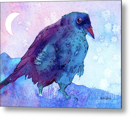 Raven Art Metal Print featuring the painting Raven at Dusk by Jo Lynch