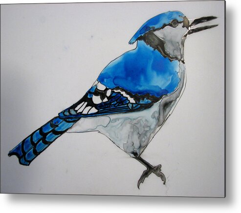 Birds Metal Print featuring the painting Ready Blue by Patricia Arroyo