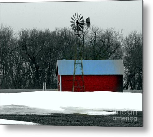 Red Barn Metal Print featuring the photograph Red Barn and Windmill by Julie Lueders 