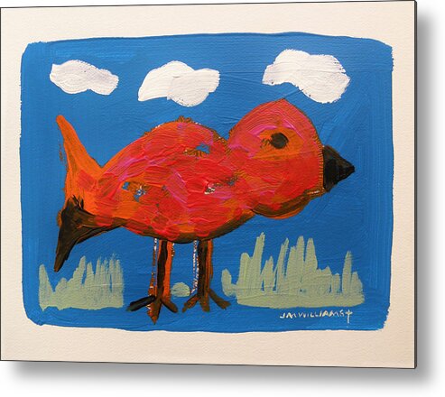 Acrylic Metal Print featuring the painting Red Bird in Grass by John Williams