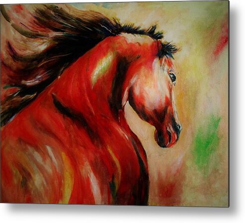 Horse Metal Print featuring the painting Red breed by Khalid Saeed