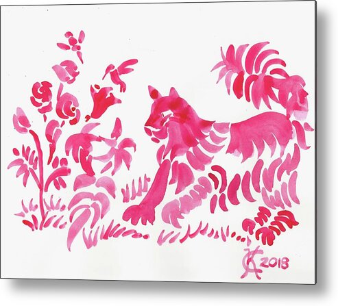 Red Cat Metal Print featuring the painting Red Cat Florals direct watercolor by Catinka Knoth