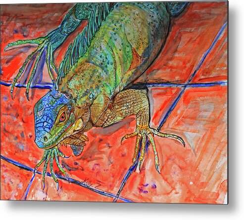 Iguana Metal Print featuring the painting Red Eye Iguana by Kelly Smith