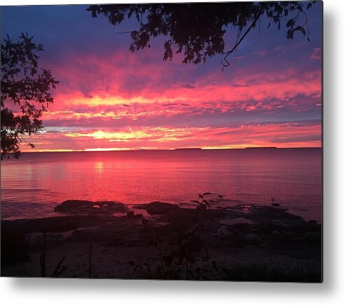 Lake Superior Metal Print featuring the photograph Red Sky at Night by Paula Brown
