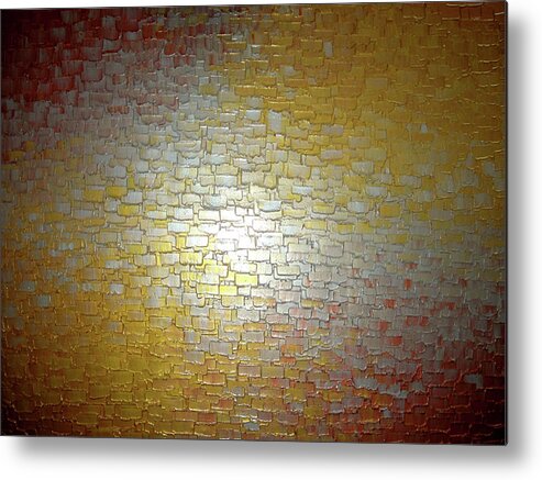 Abstract Gold Bronze Copper Silver Reflective Original Metallic Textured Contemporary Art Palette Knife Impasto Painting By Lafferty Metal Print featuring the painting Reflected Dreams by Daniel Lafferty