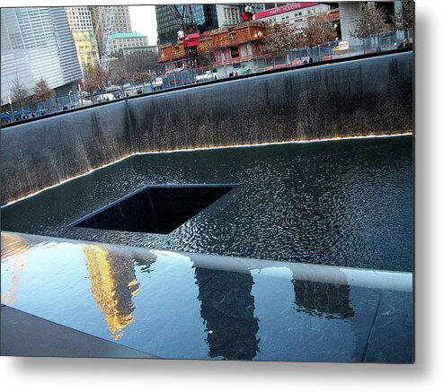 Reflecting Pool Metal Print featuring the photograph Reflecting Pool at 9/11 Memorial Site in NYC by Linda Stern