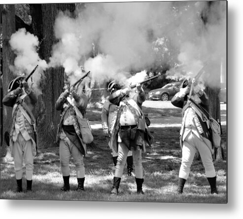 Colonial Metal Print featuring the photograph Reliving History-BW by Charles HALL