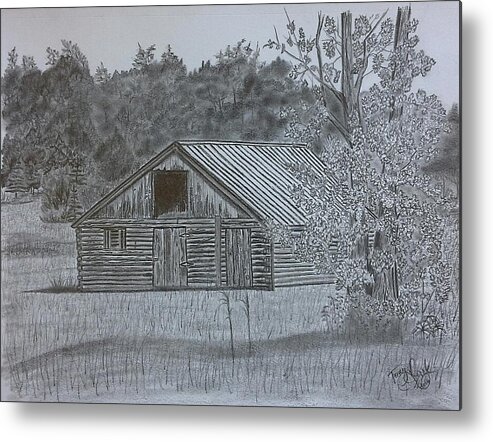 Cabin Metal Print featuring the drawing Remote Cabin by Tony Clark