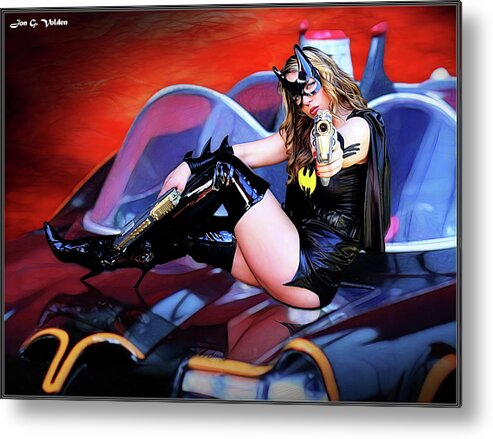 Bat Metal Print featuring the photograph Retro Bat Woman On Car by Jon Volden