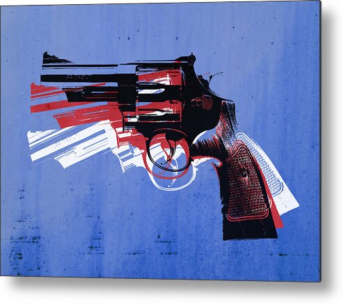 Revolver Metal Print featuring the digital art Revolver on Blue by Michael Tompsett