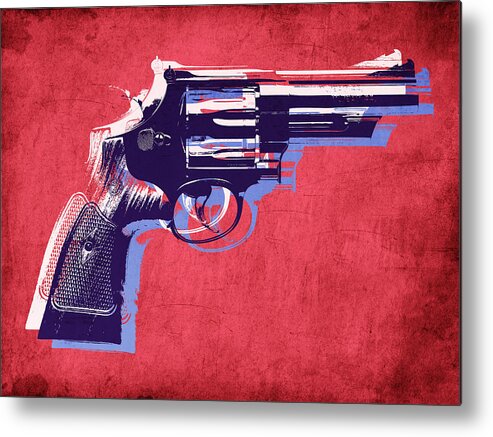 Revolver Metal Print featuring the digital art Revolver on Red by Michael Tompsett