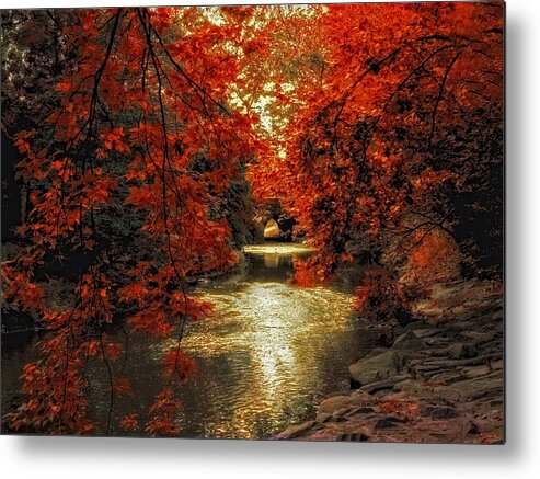 Autumn Metal Print featuring the photograph Riverbank Red by Jessica Jenney