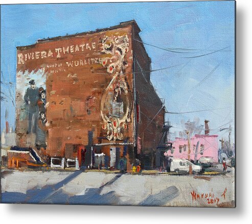 Riviera Theatre Metal Print featuring the painting Riviera Theatre Historic Place in North Tonawanda by Ylli Haruni