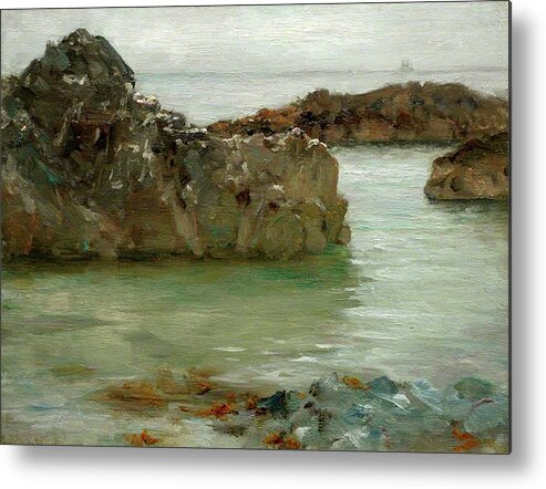 Rocks Metal Print featuring the painting Rocks at Newporth by Henry Scott Tuke