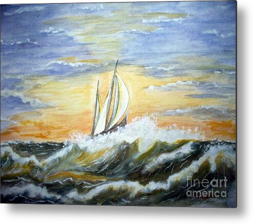 Sea Metal Print featuring the painting Rough Seas by Carol Grimes