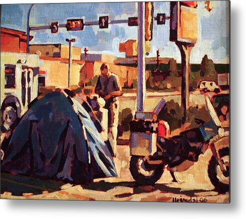 Motorcycle Metal Print featuring the painting Roughing It by Tim Heimdal
