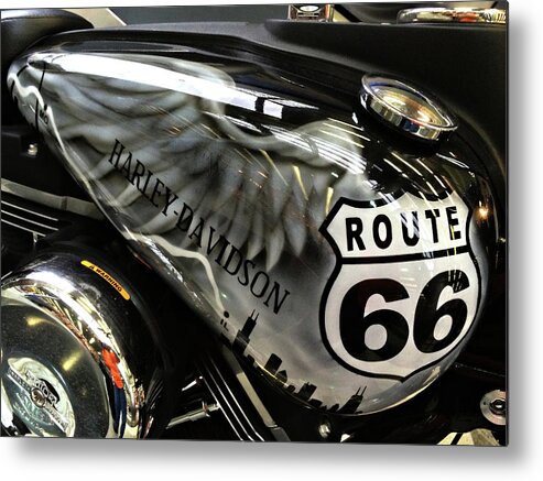 Route 66 Metal Print featuring the photograph Route 66 Harley by DiDesigns Graphics