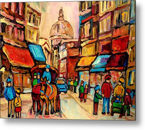 Montreal Metal Print featuring the painting Rue St. Paul Old Montreal Streetscene by Carole Spandau