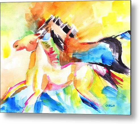 Horse Metal Print featuring the painting Running Horses Color by Carlin Blahnik CarlinArtWatercolor