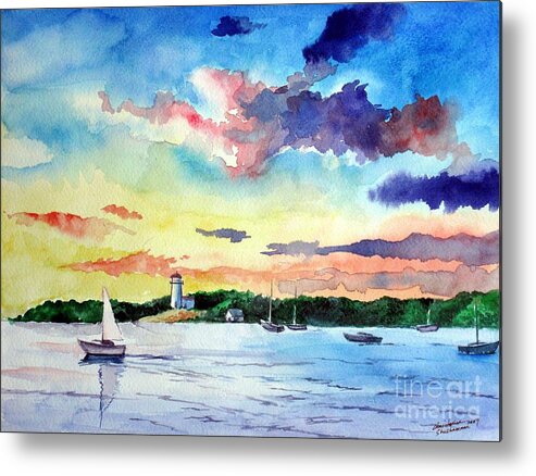 Sailing Metal Print featuring the painting Sailing on the Bay by Christopher Shellhammer
