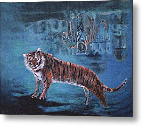 Tiger Metal Print featuring the painting Salvato dalle acque by Enrico Garff