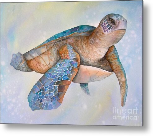 Sea Turtle Metal Print featuring the painting Sea Turtle- Twilight Swim by Midge Pippel