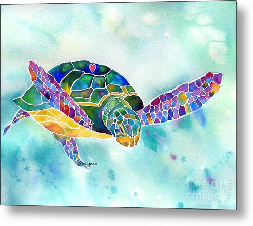  Sea Turtle Paintings Metal Print featuring the painting Sea Weed Sea Turtle by Jo Lynch