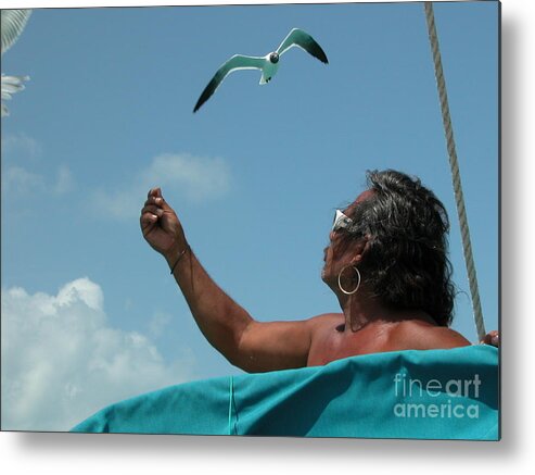 Belize Metal Print featuring the photograph Seagull Whisperer by Jim Goodman