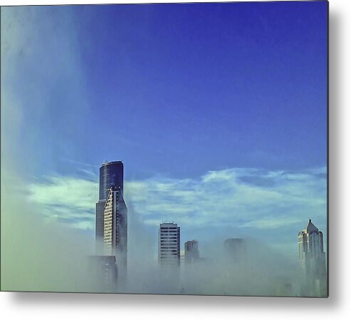 Blue Metal Print featuring the photograph Seattle Fog Scape by Kathryn Alexander MA
