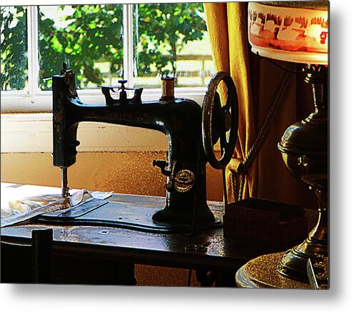 Sewing Machine Metal Print featuring the photograph Sewing Machine and Lamp by Susan Savad