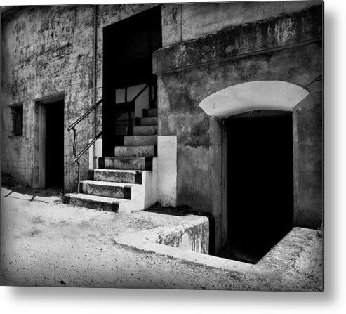 Building Metal Print featuring the photograph Shades of the Past - bw by Marilyn Wilson