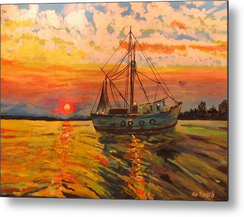 Sunset Metal Print featuring the painting Shrimp Boat by Mike Benton