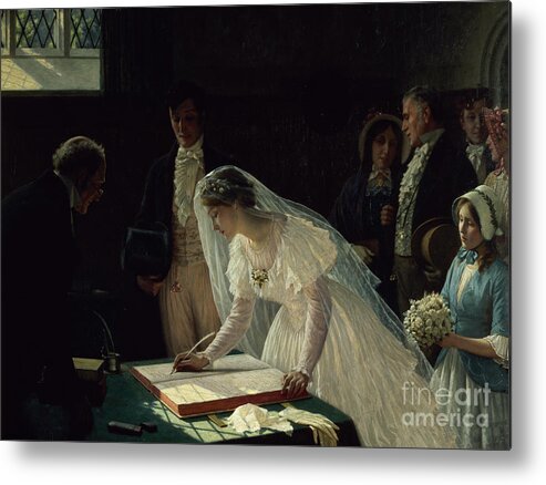Signing Metal Print featuring the painting Signing the Register by Edmund Blair Leighton