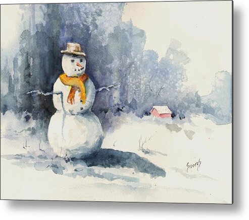 Snow Metal Print featuring the painting Snowman by Sam Sidders