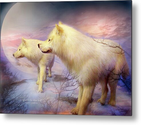 White Wolf Metal Print featuring the mixed media Spirit Of The White Wolf by Carol Cavalaris