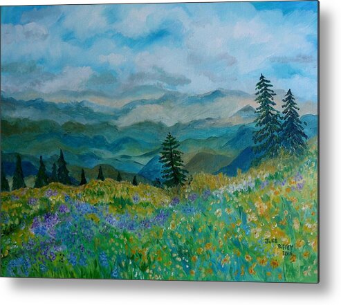 Spring Metal Print featuring the painting Spring In Bloom - Mountain Landscape by Julie Brugh Riffey