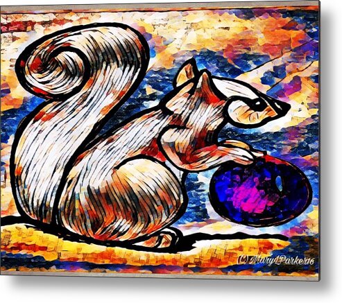 Squirrel Metal Print featuring the painting Squirrel With Christmas Ornament by MaryLee Parker