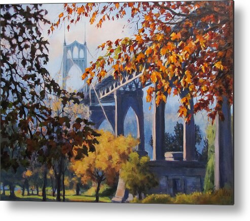 Bridge Metal Print featuring the painting St Johns Autumn by Karen Ilari