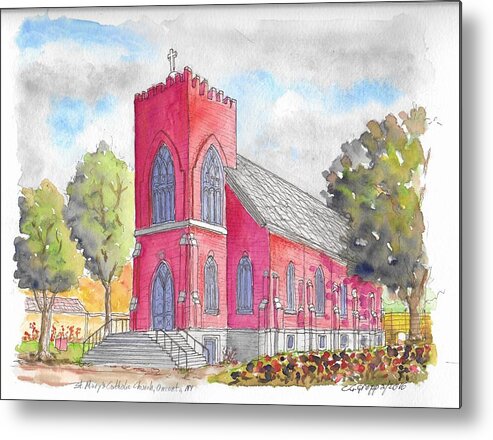 Churchs Metal Print featuring the painting St. Mary's Catholic Church, Oneonta, NY by Carlos G Groppa