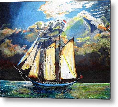 Sailing Ship Metal Print featuring the painting Steady as She Goes by Mike Benton
