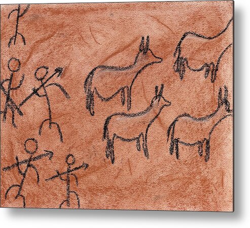  Metal Print featuring the pastel Stone Age Hunt by Martin Valeriano