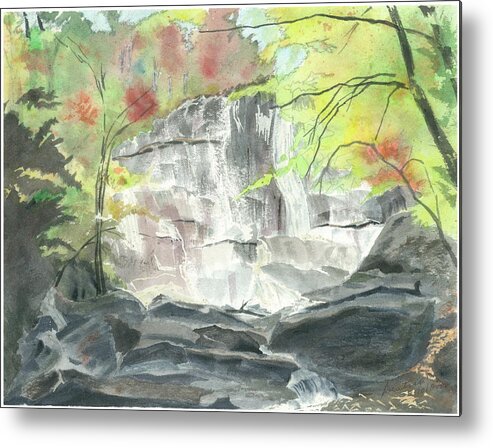 Stone Mtn Falls Metal Print featuring the painting Stone Mountain Falls - the Upper Cascade - III - Autumn by Joel Deutsch