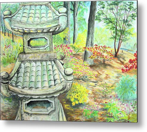 Japanese Metal Print featuring the painting Strolling through the Japanese Garden by Nicole Angell