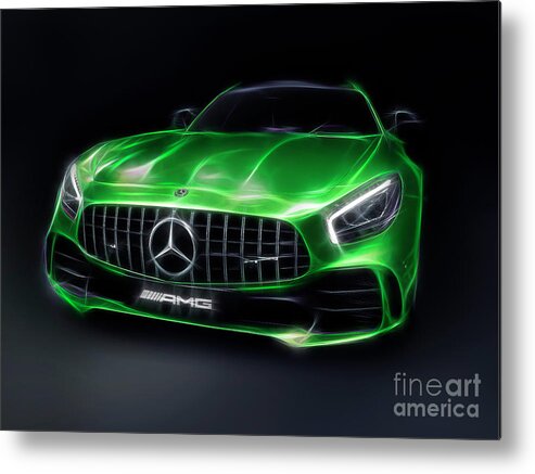Mercedes-benz Metal Print featuring the photograph Stylized illustration 2017 Mercedes AMG GT R Coupe sports car by Maxim Images Exquisite Prints